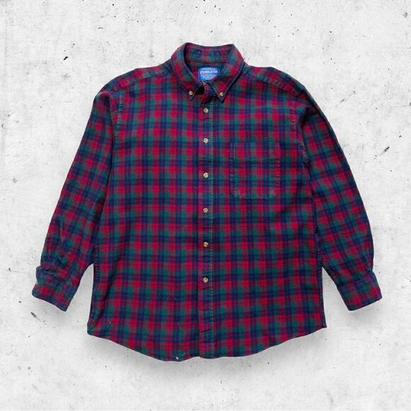Pendleton Other - Vtg 90s Pendleton Fireside Wool Flannel Shirt, Plaid, USA Made, Red Green, M L
